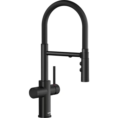 Abbildung von BLANCO CATRIS S Flexo Filter Küchenarmatur in schwarz matt Hochdruck gefiltertes Wasser mit dem BWT Wechsel von Klarstrahl Brausestrahl Gesicherte Wasserqualität &amp; wassersparend
