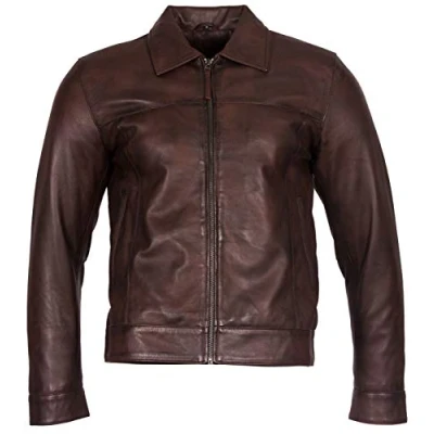 Abbildung von Infinity Leather Herren Retro Braun 100% Ziegenleder Leder Radfahrer Jacke XS