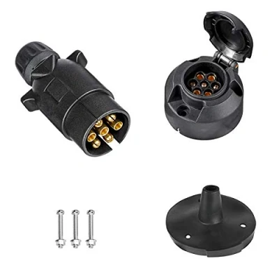 Abbildung von BEIJISTAR Anhängerstecker 7 Polig &amp; Anhängersteckdose mit Gummidichtung, 12V Wasserdichter Poliger und Steckdose, für LKW RV Autos Boot Anhänger Zubehör (Schraubende)