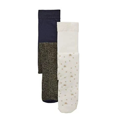 Abbildung von Vertbaudet 2er pack Mädchen Baby Glitzer Strumpfhosen beige glanzeffekt 23/26