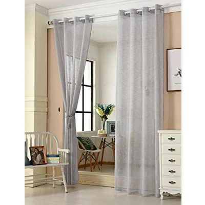 Abbildung von WOLTU 2er Set Gardinen transparent mit Ösen Leinenoptik Vorhang Ösenschal Halbtransparent Stores Voile Fensterschal Deko Leinenvorhang für Wohnzimmer Kinderzimmer Schlafzimmer, 140x245 cm Hellgrau