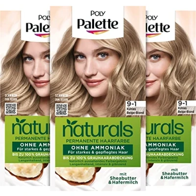 Abbildung von Palette Naturals Permanente Haarfarbe 9 1 Kühles Beige Blond (3 x 115 ml), pflegende ohne Ammoniak, Coloration für bis zu 100 % Grauabdeckung