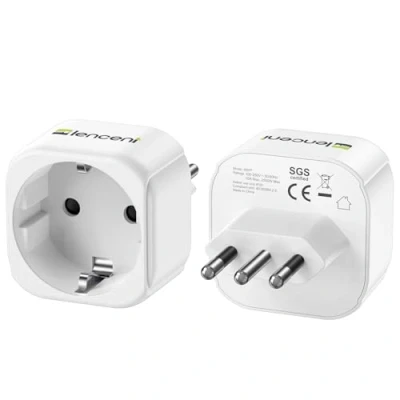 Abbildung von LENCENT 2X Reiseadapter DE zu IT Reisestecker Adapter Typ L Schuko Netzadapter auf Italien Chile Malediven Uruguay Syrien Steckdosenadapter, Weiß