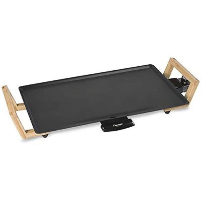 Abbildung von bestron Tischgrill ABP602BB Asia Lounge, 2000 W, Teppanyaki Grillplatte, im Design mit Bambus Griffen