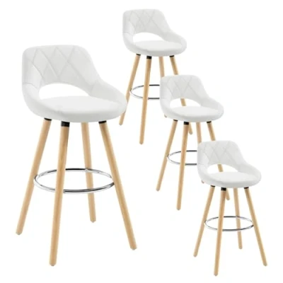 Abbildung von WOLTU 4er Set Barhocker Barstuhl Tresenhocker Bistrohocker Design Hocker, Sitzfläche aus Kunstleder, Holzgestell, mit Fußstütze, Weiß, BH111ws 4