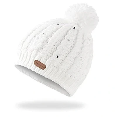 Abbildung von Black Crevice Damen Strickmütze I Winter Mütze mit Glitzerperlen &amp; Pompom One Size Strick sehr warmen Fleece Innenfutter Wintermützen
