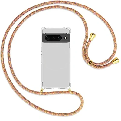 Abbildung von mtb more energy® Handykette kompatibel mit Google Pixel 7 Pro Rainbow/Gold Smartphone Hülle zum Umhängen Anti Shock Full TPU Case