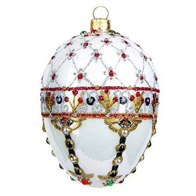 Abbildung von Unbekannt Christbaumkugeln Figur Weihnachtskugeln Weihnachtsbaumschmuck Christbaumschmuck Deko Glas Luxus (Faberge Ei 10cm weiß)