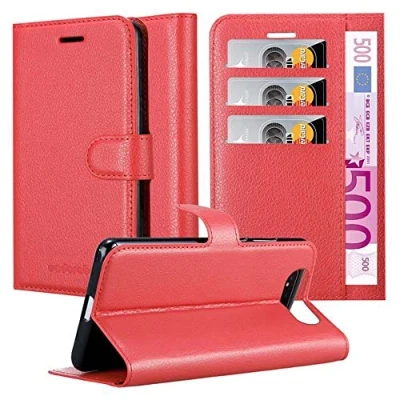 Abbildung von Cadorabo Hülle kompatibel mit Samsung Galaxy A80 / A90 4G Handyhülle aus Kunst Leder Flip Klappbare Magnetische [Standfunktion] [Kartenfächern] Cover für Tasche in Rot