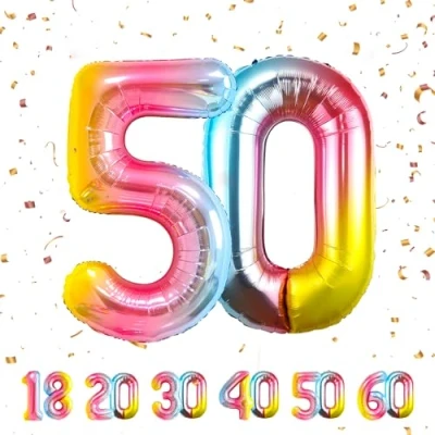 Abbildung von 50 Geburtstag Deko zahlen luftballon jahre Folienballon Regenbogen für 50. Geburtstagsdeko Männer Frauen Ballon Zahl zum fliegt mit Helium 50.Geburtstagsparty 40&quot; 101cm