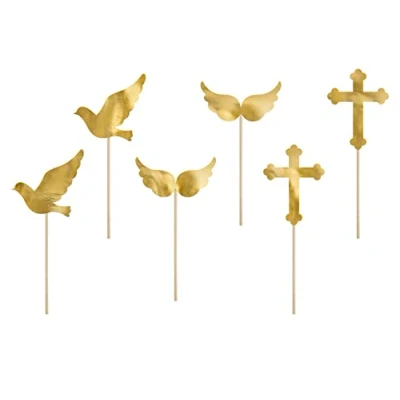Abbildung von PartyDeco Mellilu Erstkommunion Taufe Cake Topper Gold 8,5 cm 11 cm, 6 St. Cup Kuchenstecker