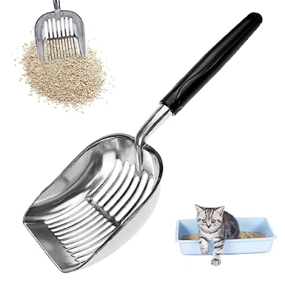 Abbildung von GmeDhc Katzenstreu Schaufel, Katzenklo Schaufel Metall, Lang Große Katzenstreuschaufel, für Haustier Kätzchen, Bequeme Gummigriff (Schwarz)