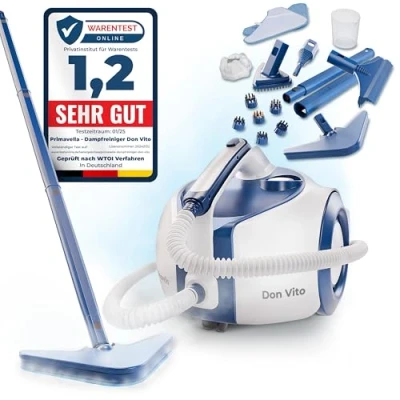 Abbildung von Primavella Dampfreiniger Don Vito Leistungsstarker Steam Cleaner für Boden, Polstermöbel &amp; Bad Reiniger Dampf mit 3,5 Bar 16x Zubehör Fugen Sofa Vielseitige Dampfmaschine