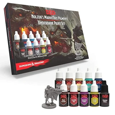 Abbildung von The Army Painter Nolzur&#039;s Marvelous Pigments Underdark Paint Set, 10 Tropfflaschen 12ml Acrylfarbe und eine Miniaturfigur für Dungeons Dragons DnD