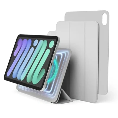 Abbildung von elago Magnetische Folio Hülle Kompatibel mit iPad Mini 8.3 Zoll Rückwand kann an Metallmaterialien befestigt Werden, Apple Pencil und elago&#039;s Case (Hellgrau)
