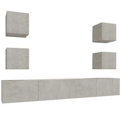 Abbildung von vidaXL TV Schrank Set 6 TLG. Wohnwand Schrankwand Anbauwand Hängeschrank Lowboard Möbel Fernsehschrank Wandschrank HiFi Betongrau Holzwerkstoff