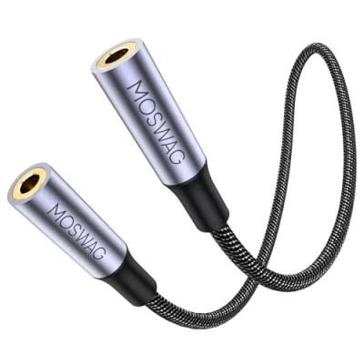 Abbildung von MOSWAG 3.5mm Stereo auf Adapter, TRRS AUX Buchse Kupplung für Mischpulte, Lautsprecher, Leistungsverstärker, Laptops, Desktop PCs, DVDs