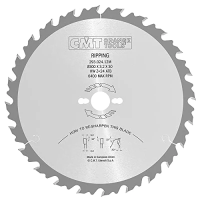 Abbildung von CMT Orange Tools Kreissägeblatt HW 300 x 3,2 / 2,2 30 Z=24 10 ATB 293.024.12M für ausrissfreie Längsschnitte