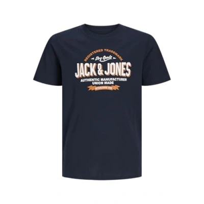 Abbildung von Jack &amp; Jones Jungen T Shirt JJELOGO Tee SS O Neck 2 COL S NOOS JNR, Navy Blazer/Print:White + Marmelade,176