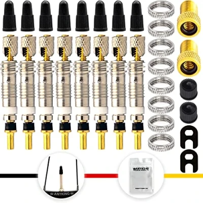 Abbildung von 8X Französische Ventile Presta Sclaverand Fahrradventil Ersatz Set Premium: Ventileinsatz, Ventil Schlüssel, Schutz Kappe, Auto Adapter SV AV Aufsatz Tubeless, Werkzeug Tool