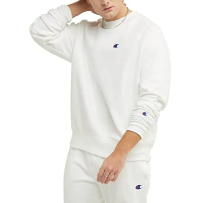 Abbildung von Champion Herren Crewneck, Reverse Weave Pullover Sweatshirt, Weiß/Linke Brust C Logo, Large