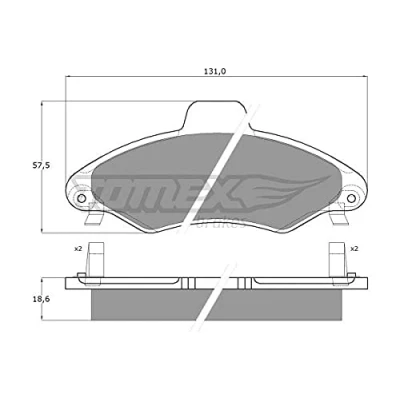 Abbildung von TOMEX brakes TX 10 821 Bremsbelagsatz Vorderachse mit akustischer Verschleißwarnung FORD: Escort 6 Schrägheck, Kombi, Cabrio