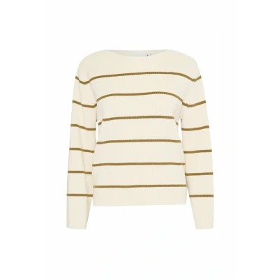 Abbildung von ICHI Boston Strickpullover, Damen, Größe: Large, Almond milk wlizard stripe