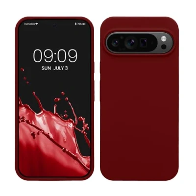Abbildung von kwmobile Hülle kompatibel mit Google Pixel 9 Pro XL Silikon Handy Case Handyhülle weiche Oberfläche kabelloses Laden Rhabarber Rot