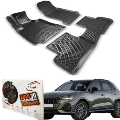Abbildung von Trimak Passgenau 3D Fussmatten Auto Kompatibel mit Audi Q3 8U 2011 2018 Zubehör 1. und 2. Reihe Gummimatten Autos TPE Allwetter Geruchlos rutschfest Vorne Hinten Schwartz