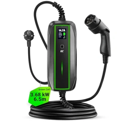 Abbildung von Green Cell EV Ladegerät Typ 2 Ladekabel Schuko für Elektroautos 10A / 16A 3,68kW 6,5m 1 Phasig LCD Display Tragbares Charger Kompatibel mit Allen Elektrofahrzeugen PHEV IEC 62196 Stecker
