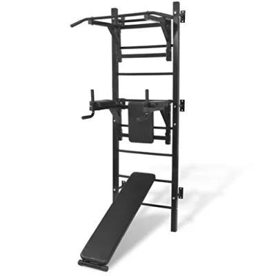 Abbildung von vidaXL Fitness Kraftturm Multifunktional Wandmontage mit Dip Station Klimmzugstange Sit Up Bank Kraftstation Heimtrainer Power Tower Schwarz