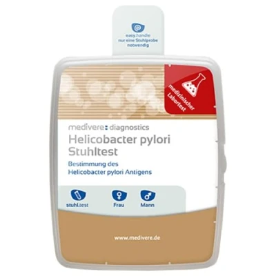 Abbildung von medivere Labordiagnostik Helicobacter pylori Stuhltest schnell, einfach und zuverlässig für die Erkennung von Magen Darm Infektionen durch H. Antigen Test