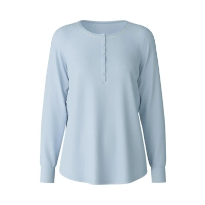 Abbildung von Calida Favourites CATS Langarm Nachtwäsche Shirt, Damen, Größe: 40/42, Harmony blue