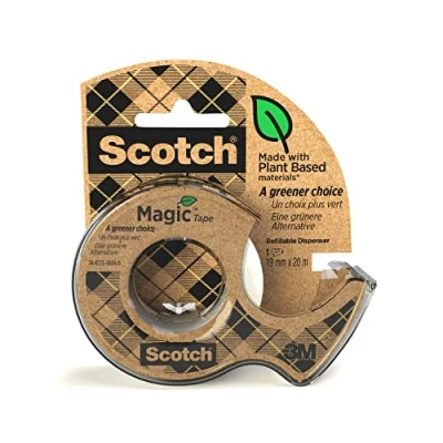 Abbildung von Scotch Magic Klebeband A Greener Choice 19 mm x 20 m im Handspender 100 % recycelt Unsichtbares mit Pflanzlichem Klebstoff zur Reparatur, Etikettierung und Versiegelung von Dokumenten