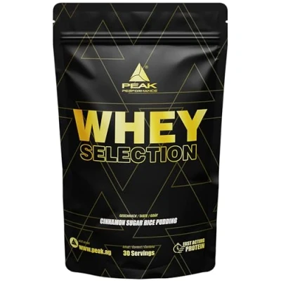 Abbildung von PEAK Whey Selection 900g Geschmack Milchreis Zimt Zucker I 30 Portionen für Muskelaufbau Proteinquelle: Konzentrat, Isolat, Hydrolysat + freies L Leucin mit Laktase