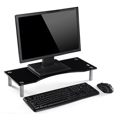 Abbildung von Ttap Monitorständer aus Glas, höhenverstellbar, 56 x 24 9 cm, Schwarz