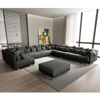 Abbildung von DELIFE Wohnlandschaft Clovis, XXL Schwarz mit Hocker Ottomane Rechts Modulsofa