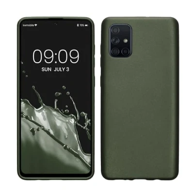 Abbildung von kwmobile Case kompatibel mit Samsung Galaxy A71 Hülle Schutzhülle aus Silikon metallisch schimmernd Handyhülle Metallic Tannengrün