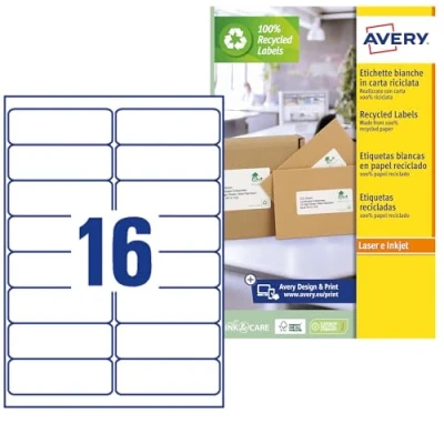 Abbildung von Avery Zweckform Adress Etiketten 99,1x33,9 mm Recycling 100 Blatt/1600
