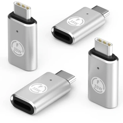 Abbildung von MoKo Lightning Buchse auf USB C Stecker Adapter 4 Stück, für iPhone 16/15 Pro Max Plus, iPad, Laden/Datenübertragung, Nicht Audio/OTG, Silber 35W