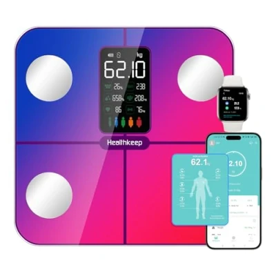 Abbildung von Körperfettwaage Personenwaage Digital Waage mit Körperfett und Muskelmasse für 15 Körperdaten Herzfrequenz Messgerät Apple Android,Regenbogen