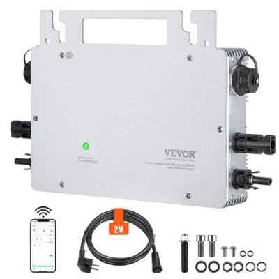 Abbildung von VEVOR Solar Grid Tie Mikro Wechselrichter, 600 W, IP67 wasserdichter Solarstrom DC 1850 V Betriebsspannung mit APP WLAN Antennen Netzkabel