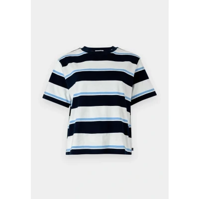 Abbildung von TOM Tailor Denim Striped BOXY Tshirt print, Damen, Größe: XL, White/navy/light blue