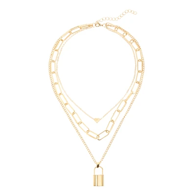 Abbildung von LASCANA Ketten Set, 3 reihige Kette mit Herz &amp; Schloss, mehrreihige Halskette, Halsschmuck