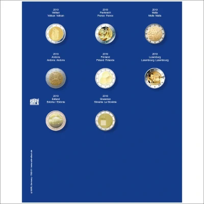 Abbildung von Safe, TOPset, Nachtrag 2 Euro Münzen in Kapseln 2019 Blatt 32 Transp/blauem Vordruckblatt Abm: 185x230 mm. pro Stk.