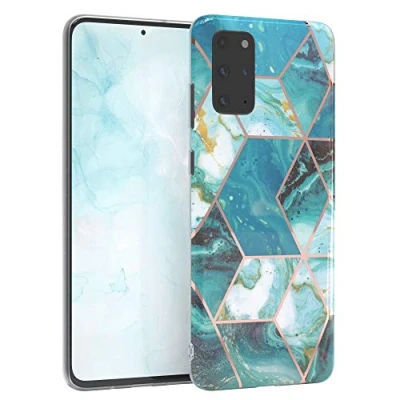 Abbildung von EAZY CASE Handyhülle Silikon mit Kameraschutz kompatibel Samsung Galaxy S20 Plus / 5G, im Marmor Design, Motiv Hülle, Ultra dünn, Slimcover, Silikonhülle, Backcover, Grün