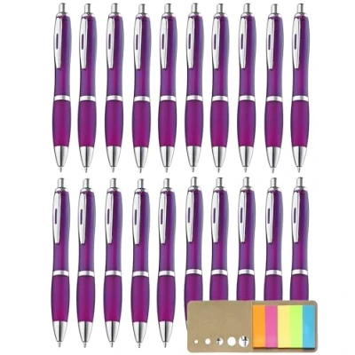 Abbildung von Libetui Set 20 ergonomische Kugelschreiber Violett rutschfeste Griffzone Großraumine Gehäuse Lila Druckkugelschreiber blauschreibend Kuli für Büro Schule Zuhause, mit Haftstreifen