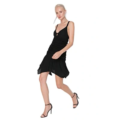 Abbildung von TRENDYOL Damen Mini Skater Regular Dress Kleid, Schwarz, 40 EU