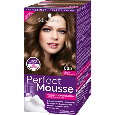 Abbildung von Schwarzkopf Perfect Mousse Permanente Schaumcoloration, 665 Helles Schokogold Stufe 3, 3er Pack (3 x 93 ml)