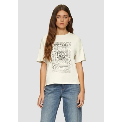 Abbildung von QS Tshirt print, Damen, Größe: Small, Ecru